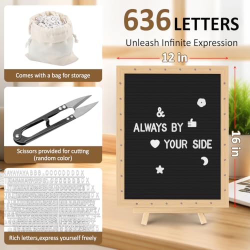 ANWEOR 12x16 Inch Felt Letter Board with LED Lights, Changeable Message, Black