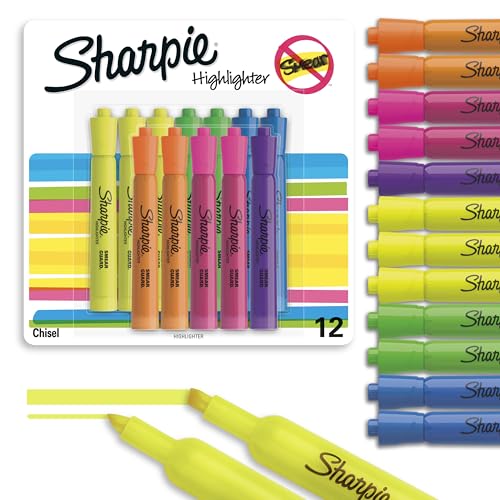 Sharpie Tank Highlighters 12 Pack Assorted Chisel Tip Smear-Resistant Office Supplies