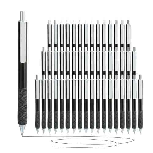 Black Gel Pens, 50 Pack Black Pens Bulk 0.5mm Black ink Fine Tip Pen, Smooth Writing, Click Gel Ink Roller Ball Pen for Office, nurses, families, and school diaries