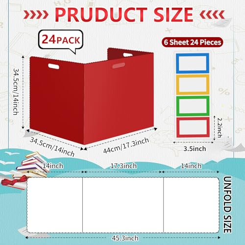 24 Pcs Desk Dividers for Students 14 ¡¿ 17.5 ¡¿ 14 Inch Plastic Waterproof Privacy Folders Shields Test Dividers with Red Classroom Privacy Boards for School Study Teacher Supplies(Red)