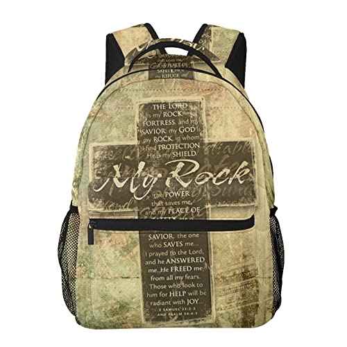 Christian Religious Bible Verse The Lord is My Rock Pattern Casual School Backpack Bag, Laptop Hiking Travel Shoulder Daypack College Bookbag for Men Woman Girls Boys Teens, Black, One Size