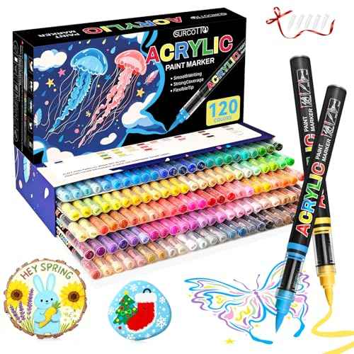 Acrylic Paint Markers, Brush Tip, 120 Colors with Direct-Liquid Ink Control System, Professional-Grade Paint Pen for Rock Painting, Canvas, Glass, Plastic, Fabric & Creative Crafts