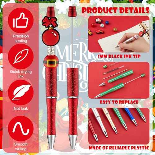 Ctosree 36 Sets Christmas Beadable Pens, Beadable Pens Kit Christmas Beads Bulk xmas DIY for Kids Students School Xmas DIY Making Gift