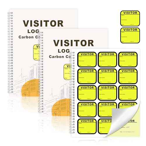 2 Pack of 450 Visitor Badges Registry Log with Carbon Copy Visitor Stickers Letter Size Visitor Log Book Extras Protecting Privacy Pages Spiral-Bound Self Visitor Badges Guest Register Book (2)
