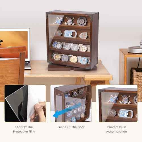 Rotating Challenge Coin Display Cabinet, Double-Sided Storage Display, Military Coin Holder Display£¬4 Layers & 2 Grooves£¬ The Ideal Gift for Challenge Coin Collectors