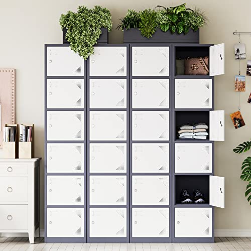 Letaya 71" 6-Door Metal Locker Cabinet Gray White for Office, Home, Gym | Lockable Storage