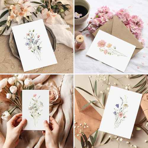 100 PACK Blank Cards with Envelopes, Blank Greeting Cards 4x6, Beautiful Blank Greeting Cards, Elegant Floral Note Cards with Peel-and-Seal Envelopes, Empty Stationary Set For All Occasions