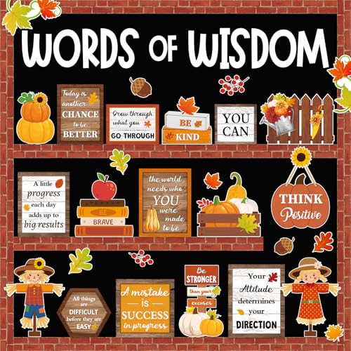 57 Pcs Fall Bulletin Board Set Inspirational Flower Bulletin Board Decoration Positive Cutout Classroom Decoration for Autumn School Office Home Teacher Classroom Wall Supplies