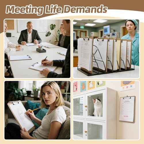 HappyHapi 42 Pack Clipboard 8.5 x 11 Letter Size Clip Boards Bulk, A4 Wooden Hardboard Office Clipboards Pack for Classroom, Work-Meetings, Brown