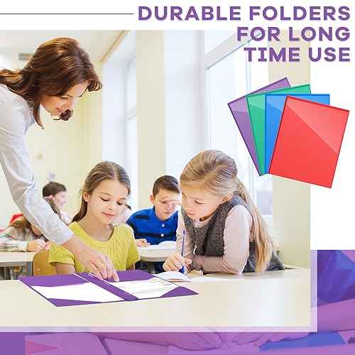 Henoyso 48 Pcs Plastic Folder with Clear Front Pocket and 3 Prongs Heavy Duty Plastic Folders with Card Slot Pocket Folders with Prongs for School Office Home(Multicolor)