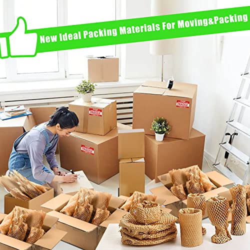 MINHAO Eco-Friendly Honeycomb Packing Paper Roll 15"x230' Brown with Fragile Stickers