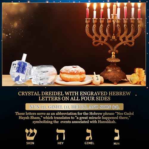 Yaomiao 2 Pack Hanukkah Dreidel, Crystal Glass Paperweight with Hebrew Letters Jewish Decor Gift Home Table Decor Glass Figurines Collectibles White and Blue