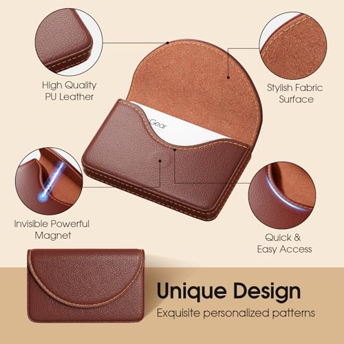 MaxGear Coffee Business Card Holder Case with Magnetic Closure - PU Leather, Durable & Compact