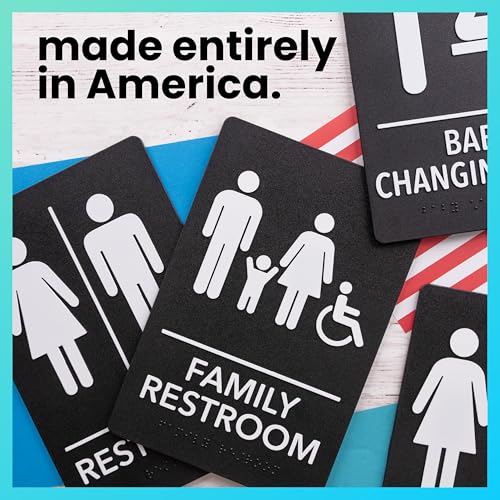 ExcelMark Unisex ADA Compliant Restroom Sign with Braille - 9x6 Inch Bathroom Sign with Double-Sided Tape