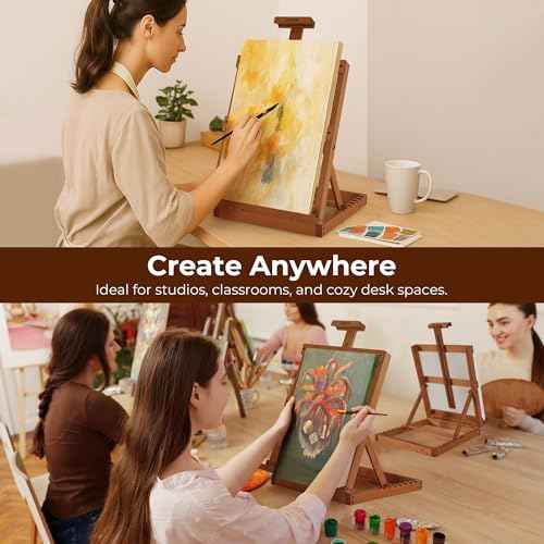 VISWIN Heavy-Duty Table Top Easel for Painting, Adjustable Beech Wood Tabletop Easel, Hold Canvas up to 23¡±, Portable Art Desktop Easel Stand for Adults, Artists, Beginners ? Walnut