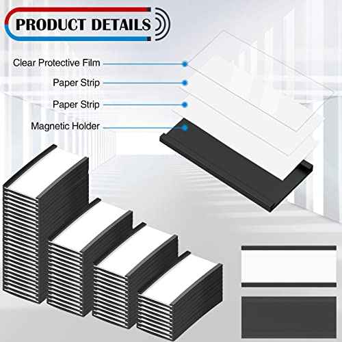 300 Pieces Magnetic Label Holders Channel Labels Racks Magnetic Card Holders with Protective Films and Replacement Strips for Metal Shelf, Filing Cabinet, Mailbox, Whiteboard (1 x 2 Inch)