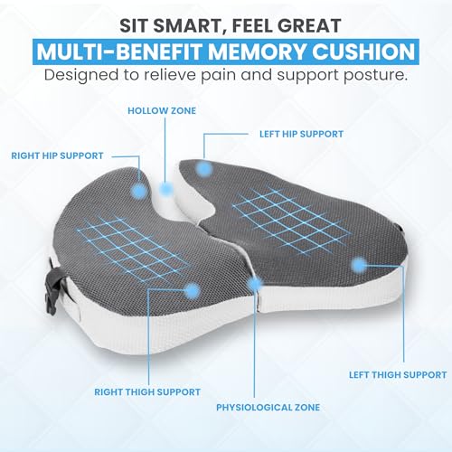 Foldable Non Slip Seat Cushion Orthopedic Memory Foam for Back,Tailbone, Hemorrhoid & Hip Pain Relief Portable Cushion for Yoga, Stadium, Golf Carts, Office, Car & Travel -Bonus Cover & Storage Bag