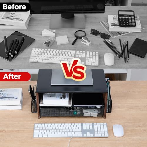 Printer Stand,Desktop Printer Stand with 2-Tier Storage Shelves for Home Office£¬Desk Organizer with Drawer and 2 Pen Holders for Fax Machine Scanner Files