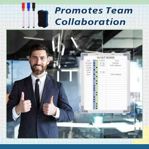 Lincia in and Out Magnetic Dry-Erase Board 16" x 12" Aluminum Framed White Board with Lines 21 Names with Magnetic Dry-Erase Marker, Eraser, and 20 Magnets Wall-Mounted for Office Employee