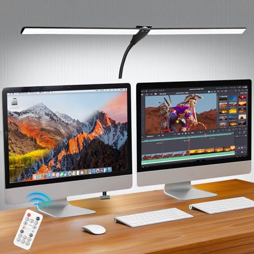 LED Desk Lamp for Home Office, 50 Brightness & Temperature Modes, Eye Protection, Dual Head Dimmable Table Light, 360¡Æ Adjustable Gooseneck with Clamp Remote Control, 90% Energy Saving (Black)