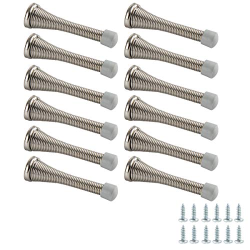 Amazon Basics Brushed Nickel Spring Door Stopper 12-Pack with Rubber Bumper Tips