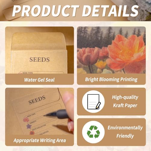 200 Pcs Seed Envelopes Self-Adhesive Kraft Paper Seed Packets for Garden Storage