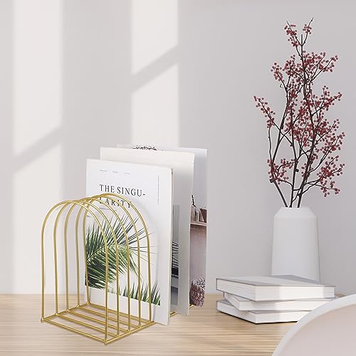 Kosiz 2 Sets Wire File Organizer for Desk 9 Slots Metal File Holder Magazine Folder Mail Desktop Sorter Countertop Folder Stand Racks for Binder Storage School Office Home Photography Prop(Gold)