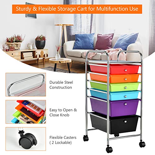 DREAMADE Rolling Rainbow 6-Drawer Utility Cart with Detachable Drawers (Multi-color) - Lockable Wheels