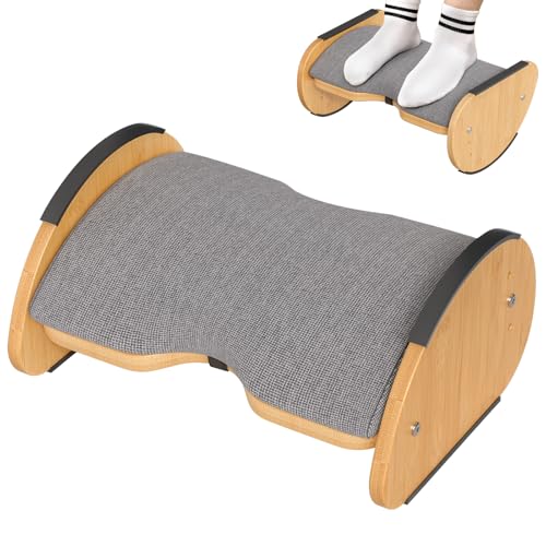 Amazer Bamboo Under Desk Footrest with Cushion 3-in-1, Reversible Ergonomic Rocking Foot Rest for Under Desk at Work, Adjustable Foot Stools with Washable Cover, Desk Leg Rest for Home Office