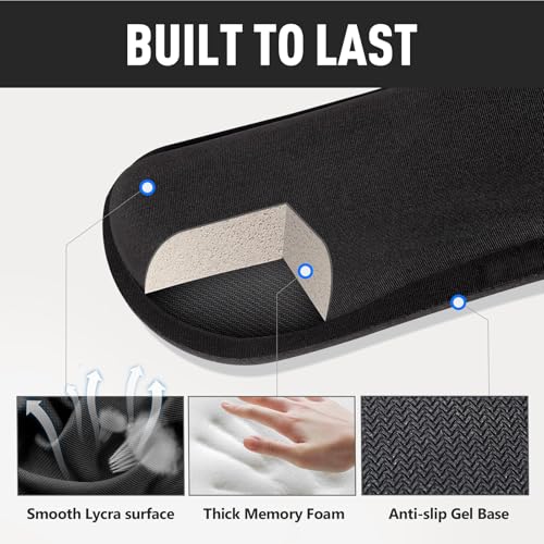 Gimars Black 3-Piece Gel Memory Foam Keyboard, Mouse & Coaster Set - Ergonomic Wrist Support for Office & Gaming