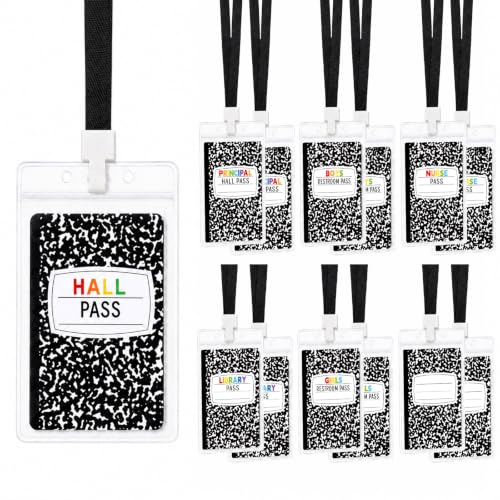 Classroom Hall Pass Set with Waterproof PVC Lanyards & Customizable Cards — 14 Durable School Passes