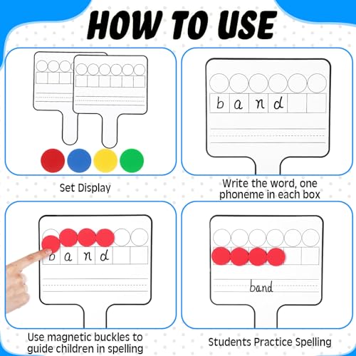 Seajan 18 Pcs Magnetic Paddle Set Education Dry Erase Double Side Handheld Answer Board with Magnetic Counters Discs Phonemic Awareness Phonics Games Toy for Students Kids Teaching Supply (Bright)