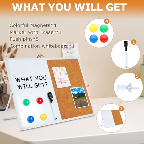 Ayliwee 16x12in Magnetic Whiteboard & Cork Board Combo with Accessories
