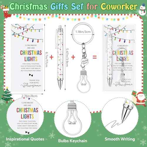 Tondiamo 40 Set Employee Christmas Gifts Bulbs Motivational Ballpoint Pens Thank You Keychain Coworkers Are Like Christmas Light Cards Coworkers Appreciation Gifts for Staff Team Teacher