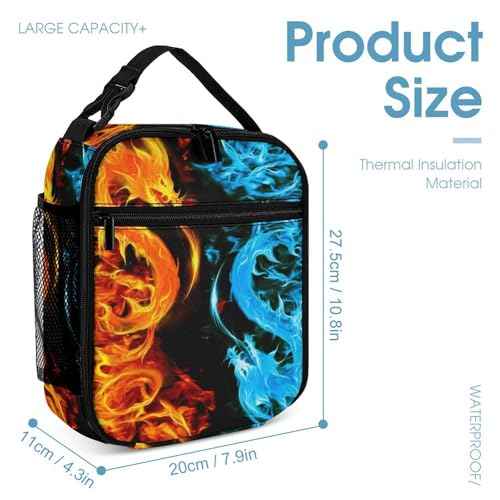 3pcs Bright Ice & Fire Dragon Backpack Set, Multi-functional Laptop Bag 17in Water Resistant Travel Daypack, Large Capacity Double Shoulder Backpack With Lunch Bag (Bright Ice & Fire Dragon