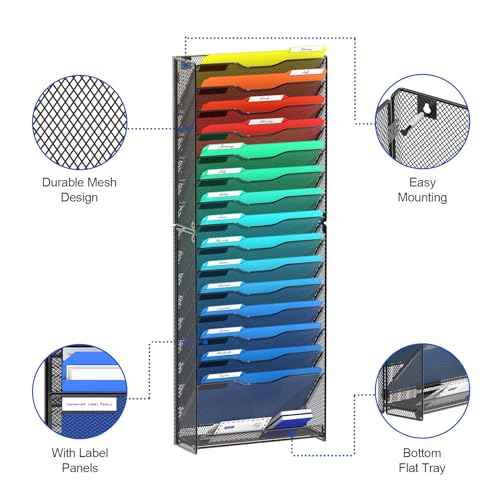 samstar 16 Tier Wall File Organizer Hanging Wall File Holder Wall Mount Paper Folder Organizer, Magazine Rack, Mesh Made,Black
