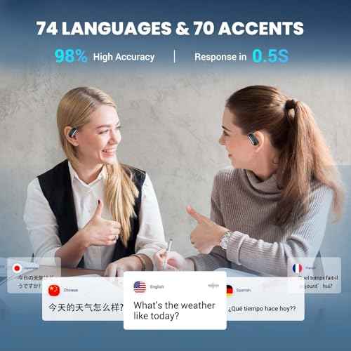 Translation Earbuds Real-Time for iPhone & Andorid AI Headphones Language Translation 144-Language Real-Time Two-Way OWS Translator Earbuds for Travel Business Study (AF56 Black Online)