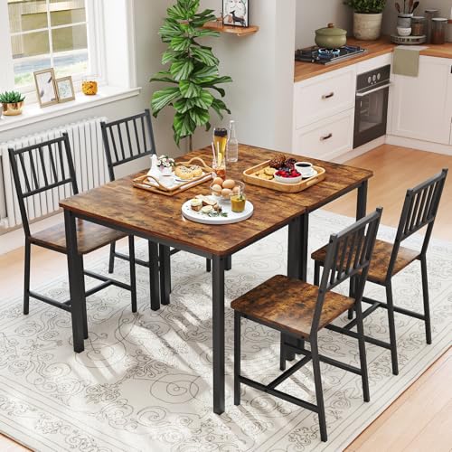 Rovibek 3-Piece Small Dining Table Set for 2 - Brown, Adjustable Feet, Modern Kitchen Nook