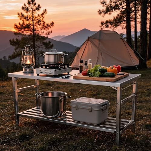 Garvee 60x24 Inch NSF Stainless Steel Folding Table, Heavy Duty 500lbs - 32'' Height