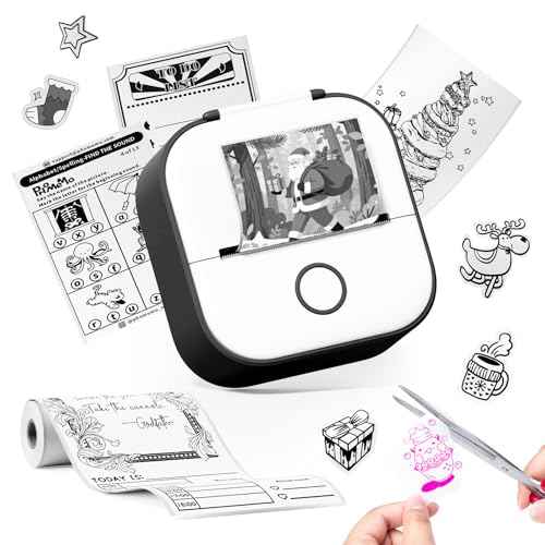 Mini Sticker Printer, T02 Print Pods Mini Printer Thermal Sticker Maker Machine, Bluetooth Inkless Printing, Gifts for Holiday, Memo, Study Notes, Work Plans, Compatible with iOS & Android, Black