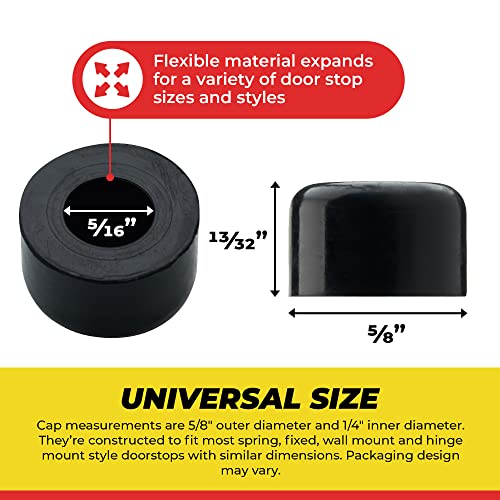 Premium Rubber Door Stop Cap – Universal Hinge & Wall Protectors, 5/8" OD 1/4" ID, Black