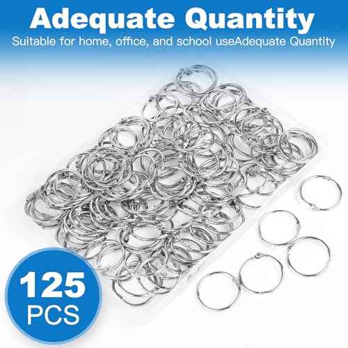125 Pack Loose Leaf Binder Rings, 1 inch Small Binder Rings, Index Card Rings, Metal Nickel Plated Book Rings for School, Home, Office - Silver