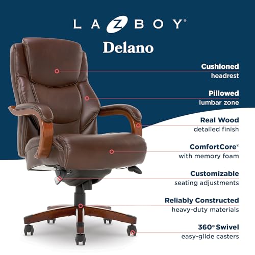 La-Z-Boy Big & Tall Brown Leather Executive Office Chair with Lumbar Support