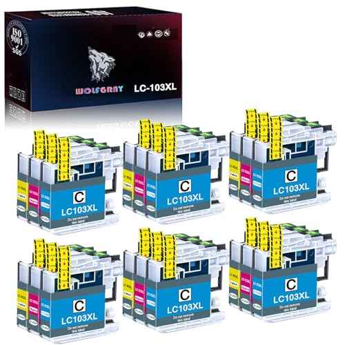 Wolfgray LC103XL Color Ink Cartridges 18 Pack (6C+6M+6Y) - Compatible with Brother LC101 LC103 XL LC 103 LC103C LC103M LC103Y Ink for MFC-J470DW MFC-J870DW Printer