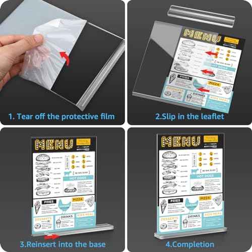Smarpau 5x7 Acrylic Sign Holder, 12 Pack Double Sided Clear Display Stands, Vertical Table Number Holders, Plastic Picture Frames, Flyer Menu Brochure Sign Holder for Office, Show Fair, Restaurants