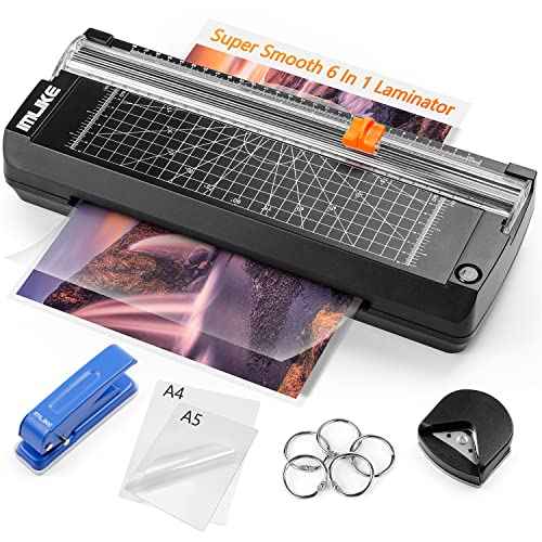 IMLIKE A4 Thermal Laminator with Laminating Pouches - 9" Photo Laminating Machine, Built-in Paper Trimmer, 6-in-1 Black Laminator for Home, School, and Office Use