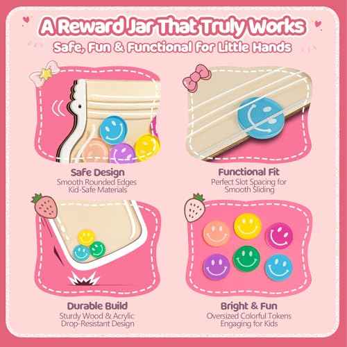 Magnetic Reward Jars for Kids - Smiley Tokens Reward Jar for Classroom 8" Star Jar Reward System Behavior Chart for Kids at Home Potty Training