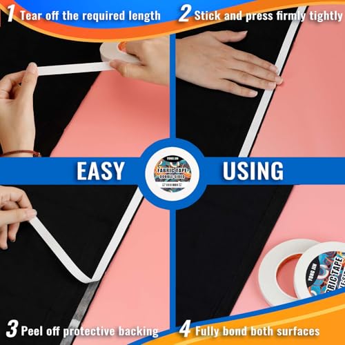 Double-Sided Fabric Tape,Hem Tape No Sew Iron,1/4"+1/2" (2 Rolls)