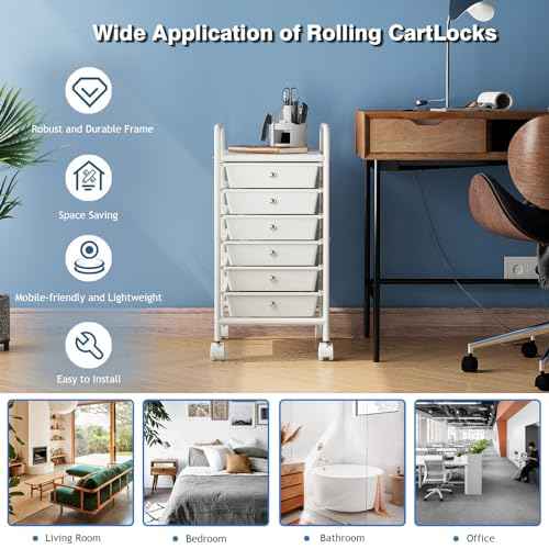 6-Tier Utility Cart with 6 Drawers, Rolling Utility Cart with 2 Lockable Caster Wheels, Multipurpose Mobile Rolling Drawer Cart for Office Bathroom Kitchen, Ivory White