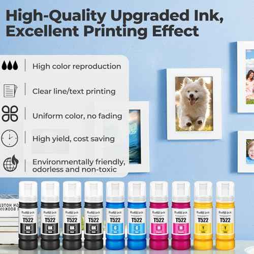 522 Ink Refill Bottles ET-2800 ET-4800 ET-2400 ET-2803 Ink Refill Compatible for ET-2800 ET-4800 ET-2400 ET-2803 ET2800 ET4800 ET2400 ET2803 ET-2720 ET-4700 ET-4810 ET-2840 Printer (10 Pack)
